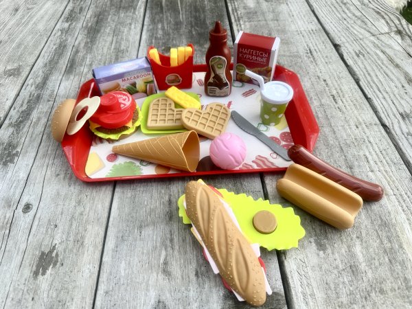 Leksaks mat byggbar hamburgare och smörgås med tillbehör 