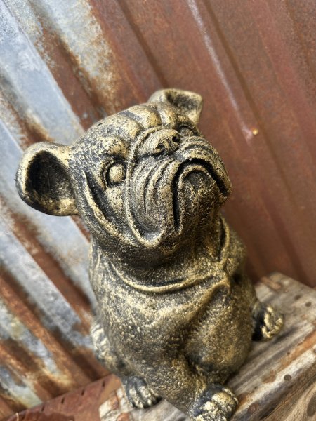 Stor hund Bulldogg i antik guld 