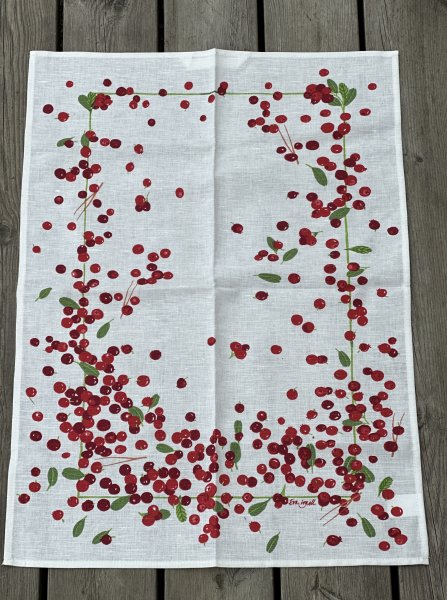 Handduk / kökshandduk med lingon designad Eva Logell