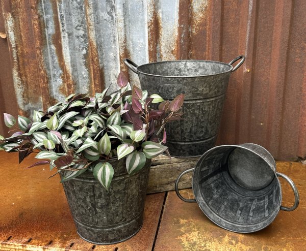 Stor kruka / tunna i zink med handtag