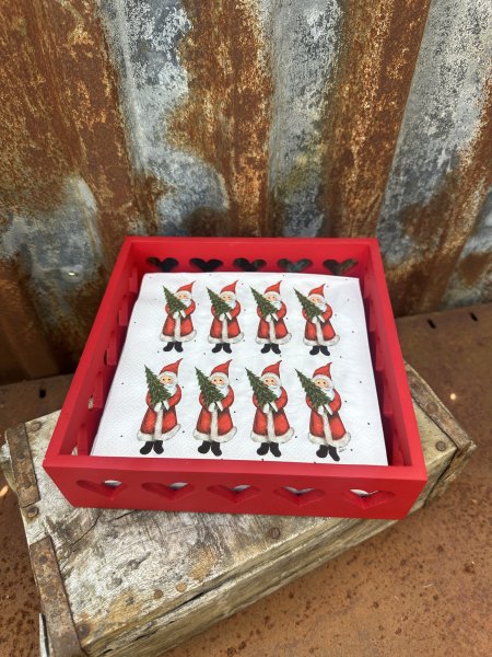 Servettställ röd trälåda med hjärtan