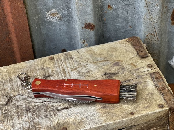 Svampkniv fällbar med handtag i trä och borste