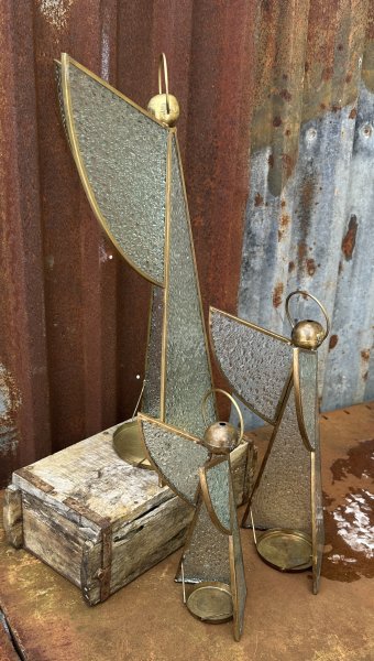 Gloria ljuslykta större ängel i glas och guld 