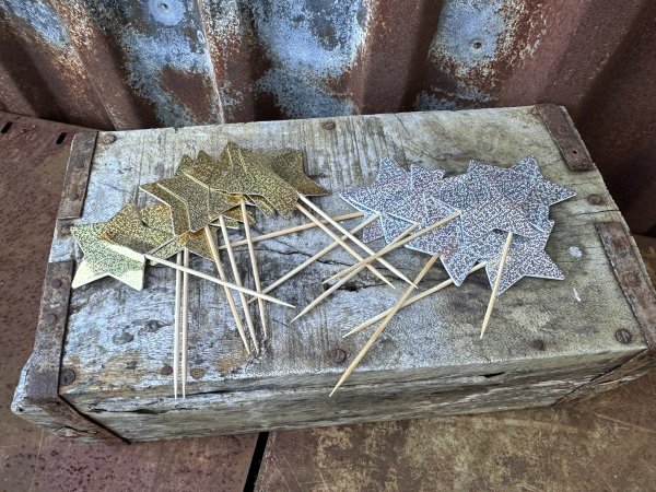 Partypinnar med glittrande stjärnor för snittar och plockmat