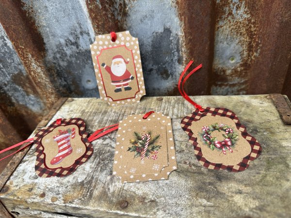 Etiketter natur med vackert jul motiv 12-pack