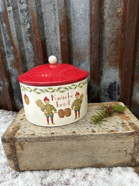 Plåtburk Knäckebröd med gammeldags motiv och text