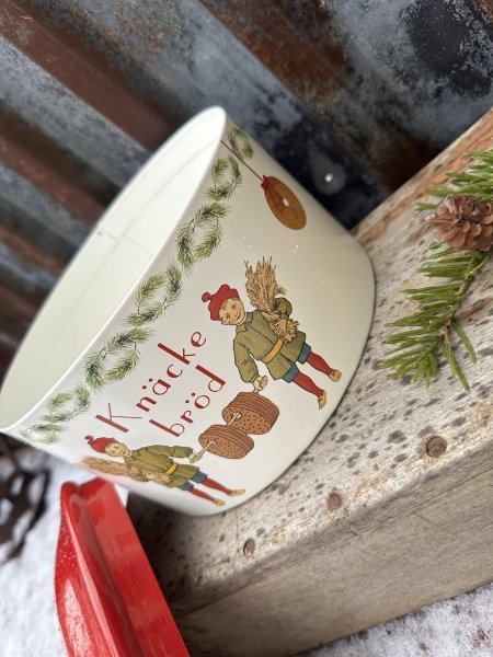 Plåtburk Knäckebröd med gammeldags motiv och text