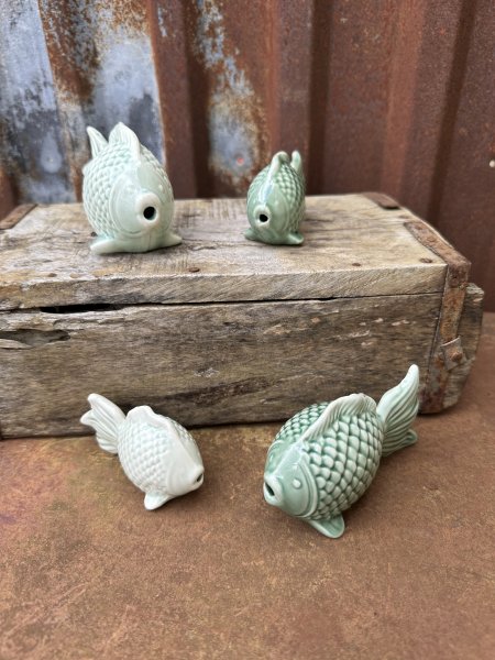 Turkos grön fisk i porslin