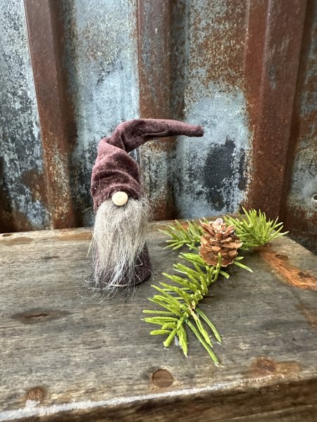 Söt brun tomte med grått skägg