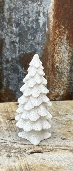 Vit glitter gran i lite mindre modell att dekorera med. Lätt placerad fin modell att ha som den är eller i ett ljudlandskap ell