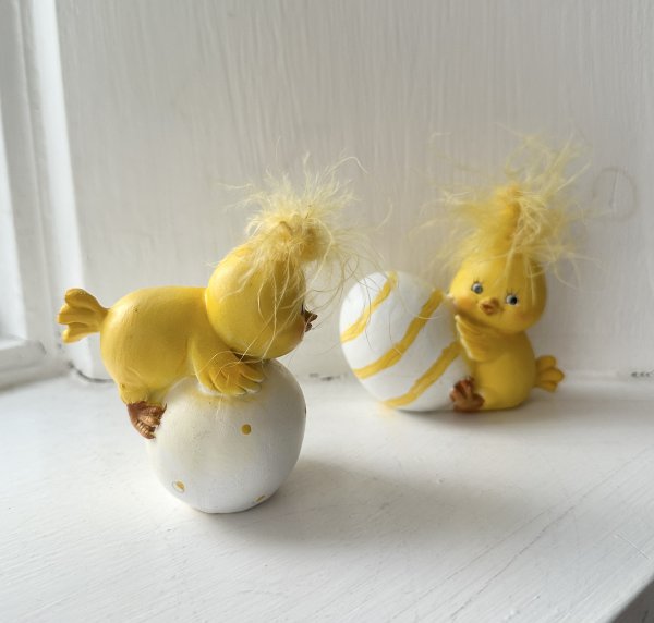 Gul kyckling med ägg och påskdun