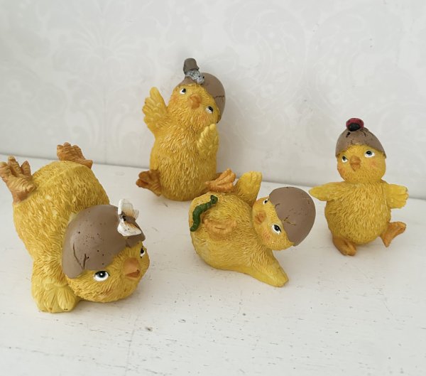 Söt lekfull gul kyckling med äggskalshatt