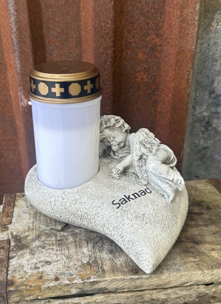 Grav hjärta med ängel och text Saknad