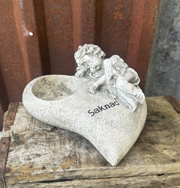 Grav hjärta med ängel och text Saknad