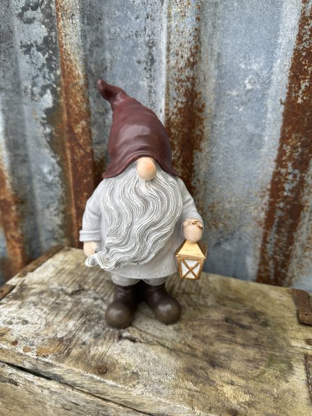 Skogs tomte Goblin med lykta i handen