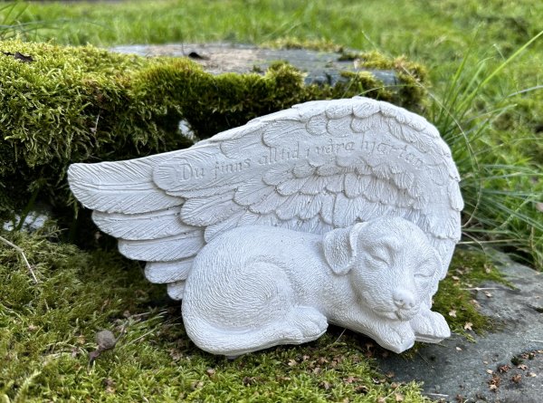 Hund med vingar Grav och Minnesprydnad Du finns alltid i våra hjärtan