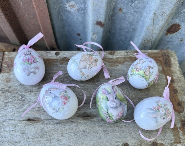 Ägg / påskägg med vackert motiv i vitt och rosa 6-pack