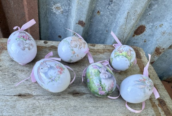 Ägg / påskägg med vackert motiv i vitt och rosa 6-pack