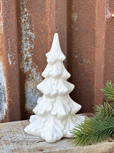 Vit gran julgran i porslin med LED belysning