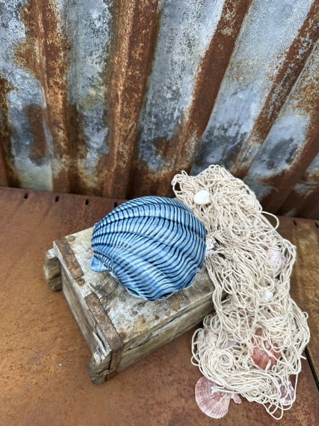 Blå snäcka i porslin att dekorera med 