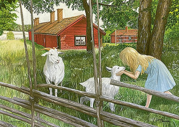 Bordstablett Kärt Möte vid gärdsgården från Sverigealmanackan