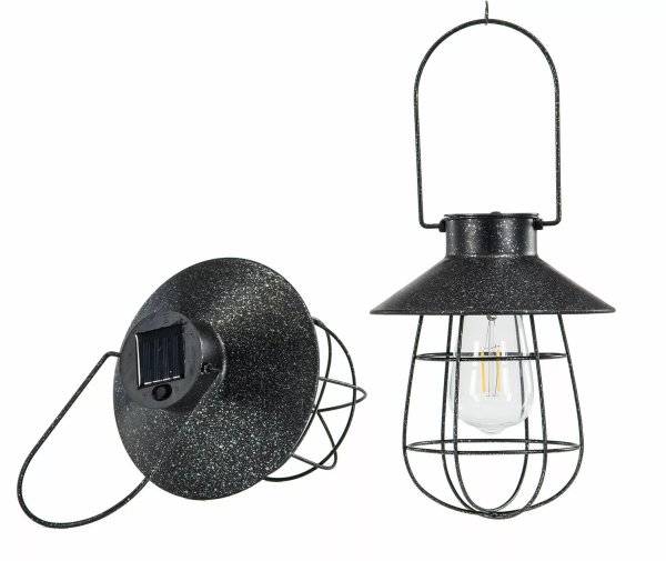 Svart lampa med solcell att hänga