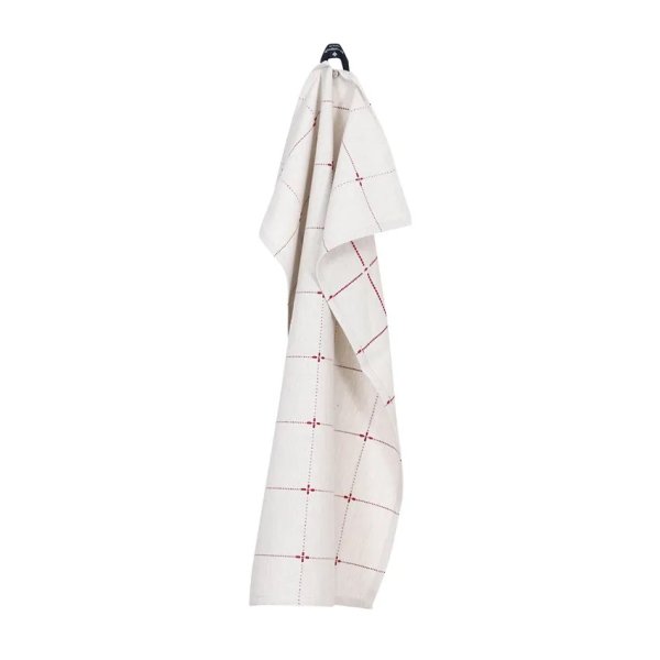 Kökshandduk Mia i linne chambray och röda inslag 