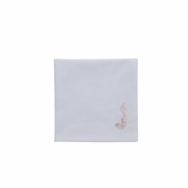 Vit servett / duk med broderad kräfta och räka