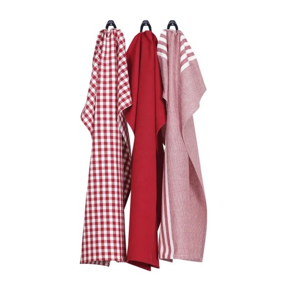Kökshandduk Mikaela i rött och vitt 3-pack 
