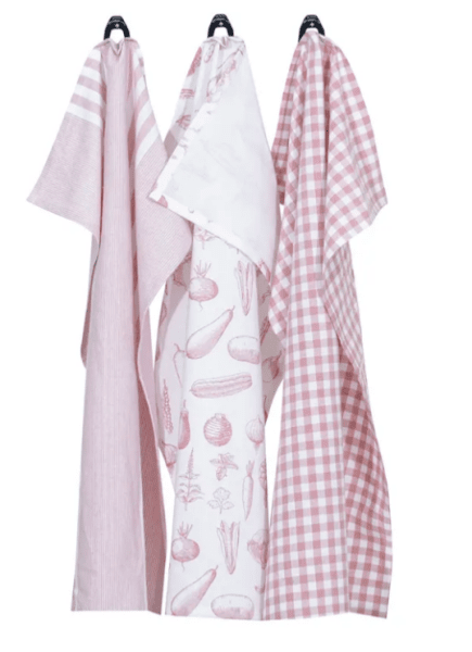 Kökshandduk Linnea i rosa och vita nyanser 3-pack 
