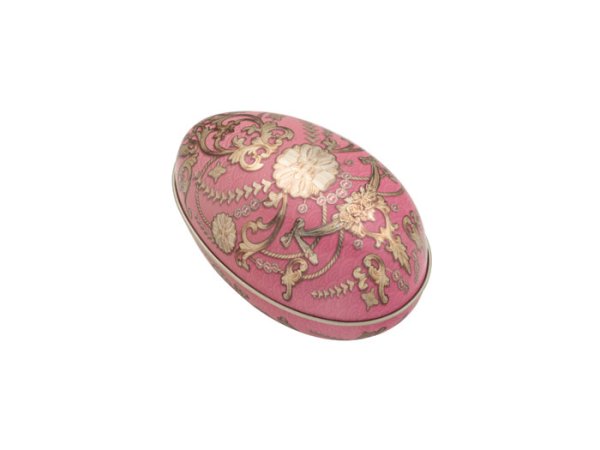 Påskägg i plåt vacker modell med mönster och guld dekor. Finns i tre olika nyanser. -Rosa -Blått -Grönt Öppningsbara modeller at