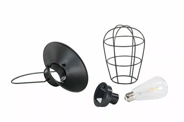 Svart lampa med solcell att hänga