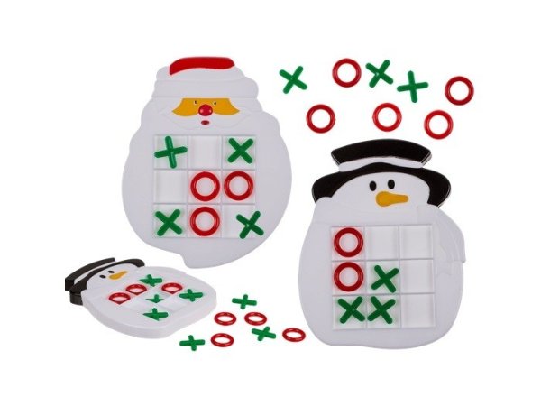 Tre i rad spel med tomte och snögubbe