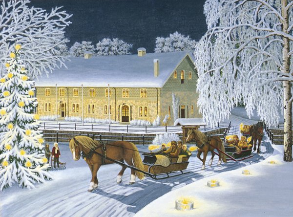 Bordstablett med vacker vinter motiv Uppför Vintergatan. Bordstabletten är plastad och lite styvare i modellen lätt att torka av