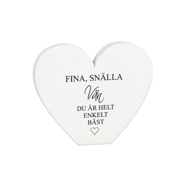Stående hjärta med text i trä. Vit målad med fabriksslitna inslag och text på en sida. Finns om flera olika modeller. -Mamma -Pa
