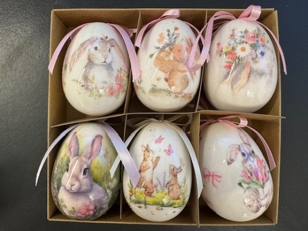 Ägg / påskägg med vackert motiv i vitt och rosa 6-pack